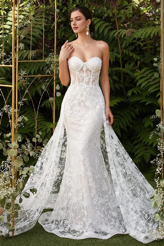 Stunning Corset-Wired Mermaid Wedding Gown Lace Train Dress Soft Wedding Gown