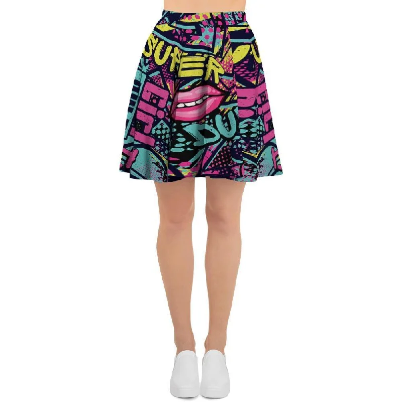 Abstract Graffiti Hiphop Lip Women's Skirt Plus size unclassified skirts