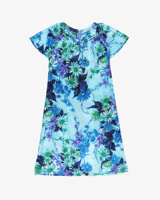 blue floral patterned hawaiian style midi dress - s Beach midi dresses