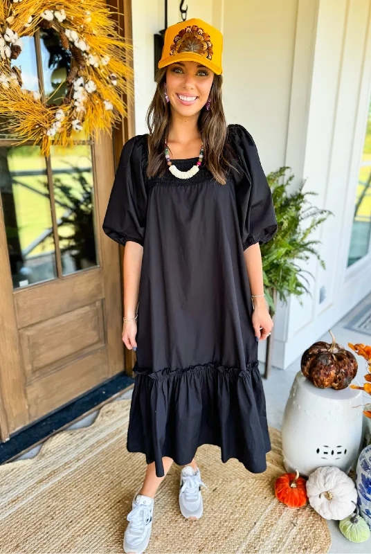 Mud Pie Monet Midi Dress in Black Goth midi dresses