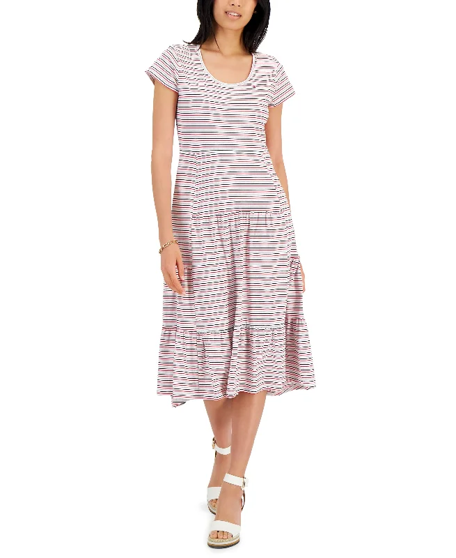 Tommy Hilfiger Womens Striped Tiered Midi Dress Boohoo midi dresses