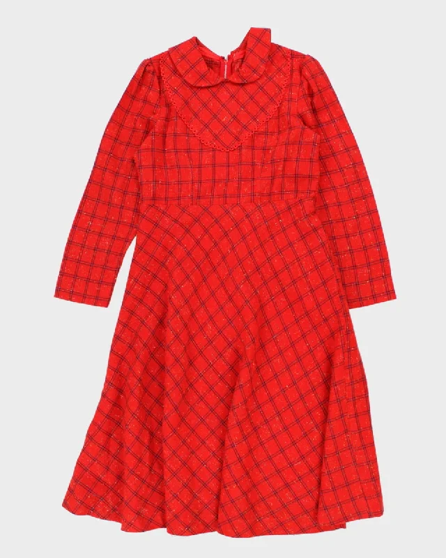 Vintage Handmade Red Plaid Midi Dress - M New Year's Eve midi dresses