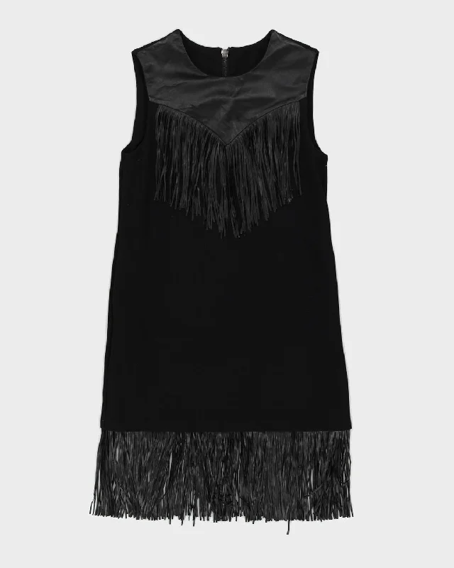 Y2K Black Fringed Midi Dress - S Silk midi dresses