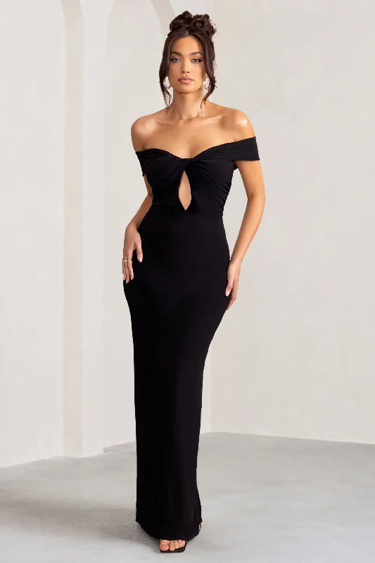 Arella | Black One Shoulder Twist Front Maxi Dress Off-shoulder maxi dresses