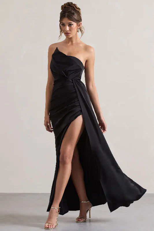 Hollywood | Black Satin Strapless Draped Maxi Dress H&M maxi dresses