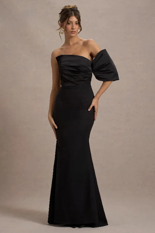 Rosora | Black Asymmetric One-Sleeve Fishtail Maxi Dress Glamorous maxi dresses