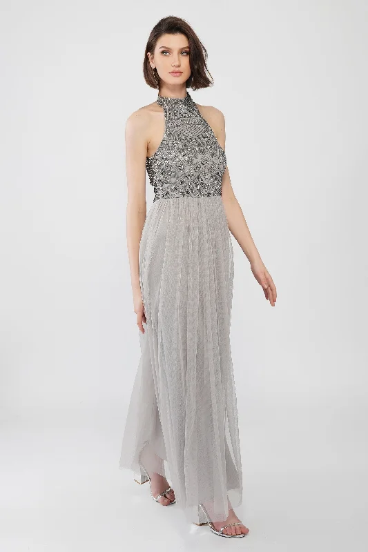 Sareen Grey Embellished Maxi Dress Boohoo maxi dresses