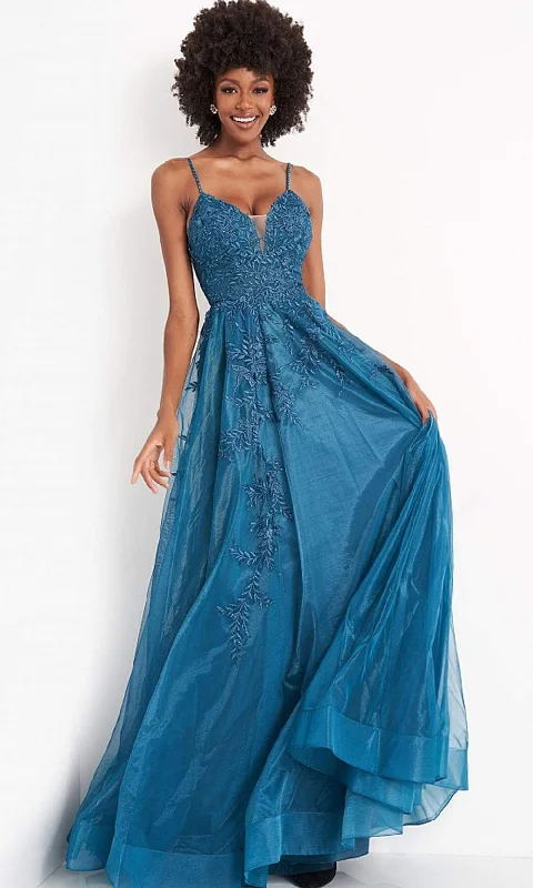 JVN by Jovani - JVN02266 Embroidered Deep V-Neck Junior Prom A-line Gown Budget-friendly party dresses