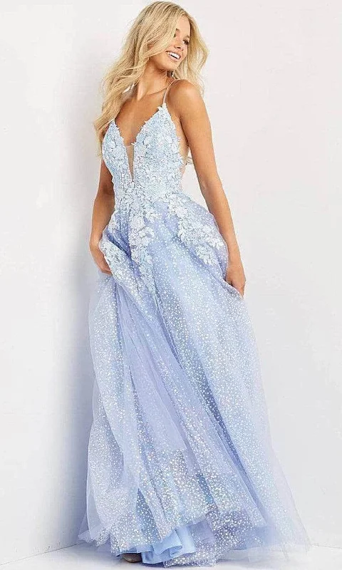 JVN by Jovani JVN07252SC - V-Neck Floral Appliqued Prom Gown Classic party dresses