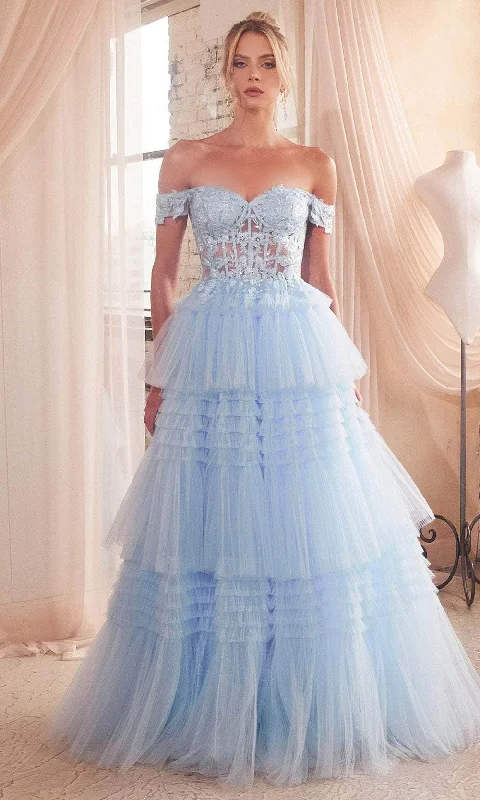 Ladivine 9315 - Off-Shoulder Embroidered Corset Ballgown Satin party dresses