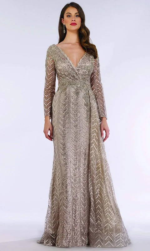 Lara Dresses - 29620 Trimmed V Neck Long Sleeve Adorned Evening Gown Garden party dresses