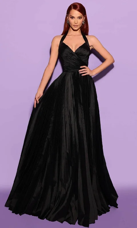 Tarik Ediz 53022 - Pleated Halter Evening Dress Flowy party dresses