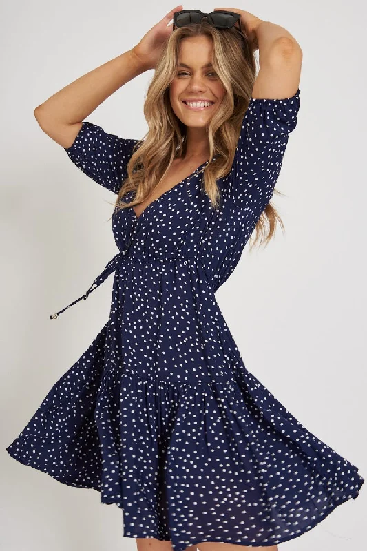 Apollo Dress in Navy Spot Backless unclassified dresses