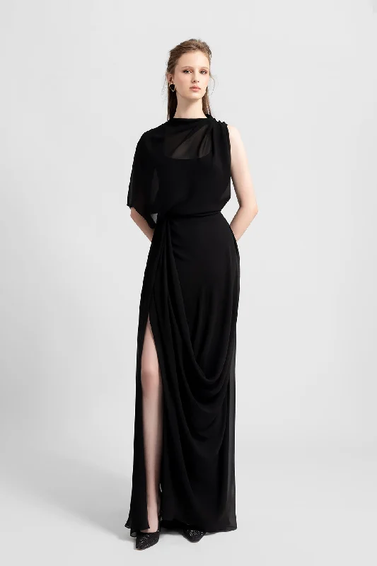 Asymmetrical draped chiffon dress Vintage unclassified dresses