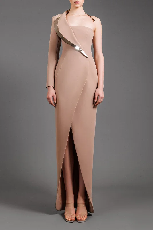 Asymmetrical dress with gold metal details Satin unclassified dresses