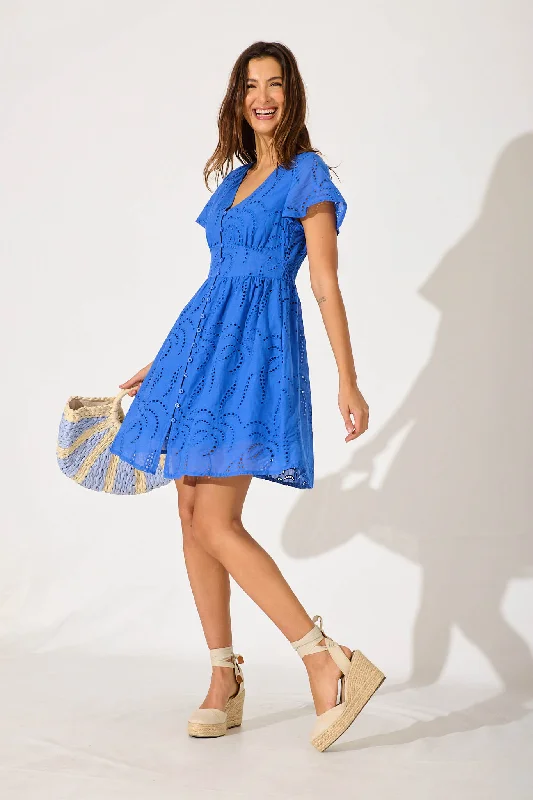 Aurelia Dress In Cobalt Blue Cotton Broderie Date night unclassified dresses