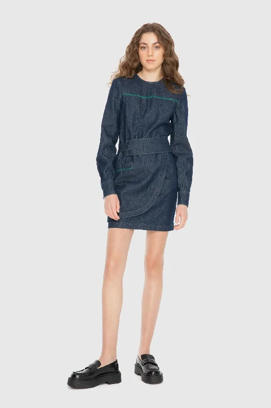 Belt Jean Dress with Embroidery Detail Winter unclassified dresses