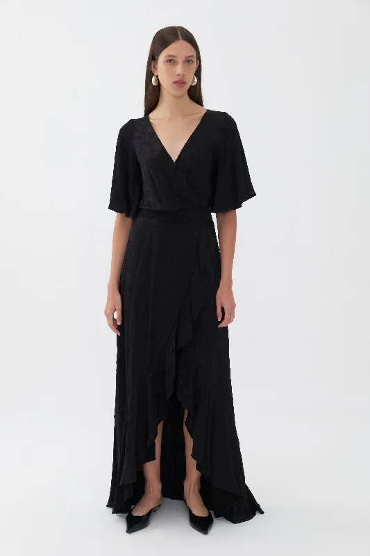 Black Asymmetric Flounce Dress Ruched unclassified dresses