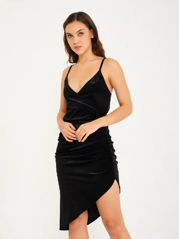 Black Body-Fitting Velvet Evening Dress with Straps Fall unclassified dresses