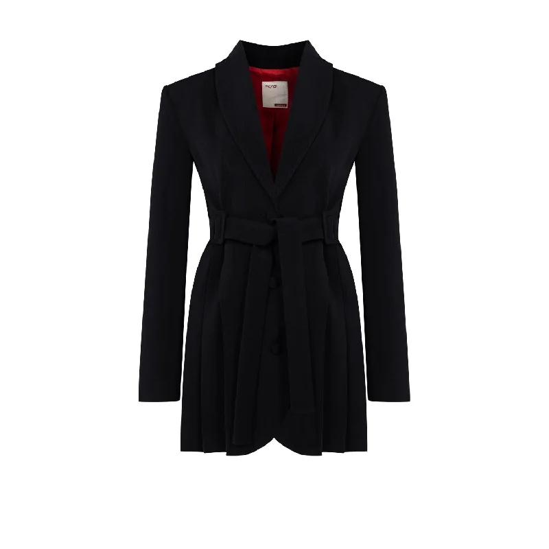 Black Buttoned Belted Lined Blazer Dress Wrap unclassified dresses