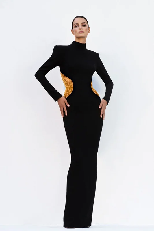 Black crepe dress with gold chains Luxury unclassified dresses