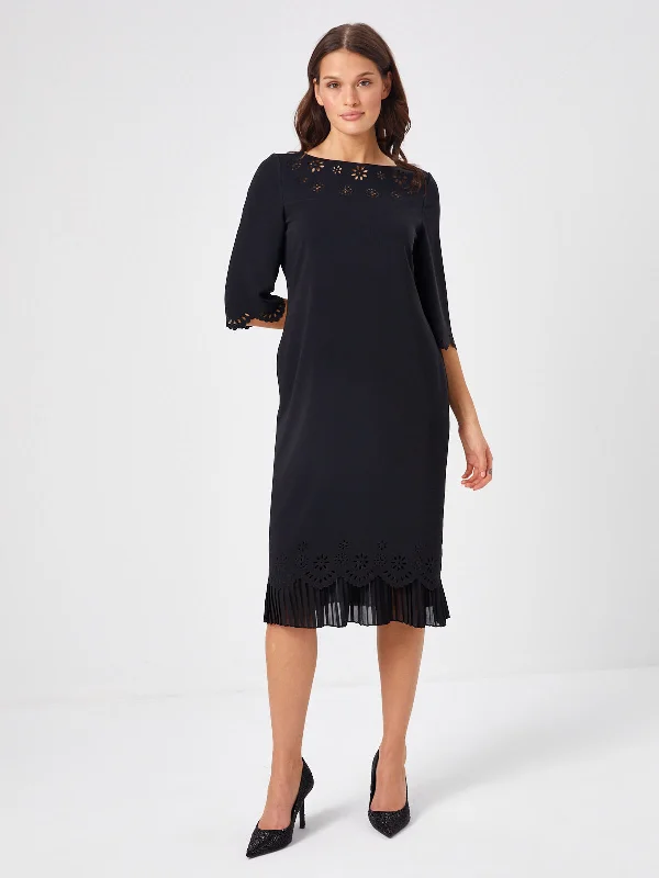 Black Hole Embroidery and Pleat Detailed Dress 68267 Date night unclassified dresses