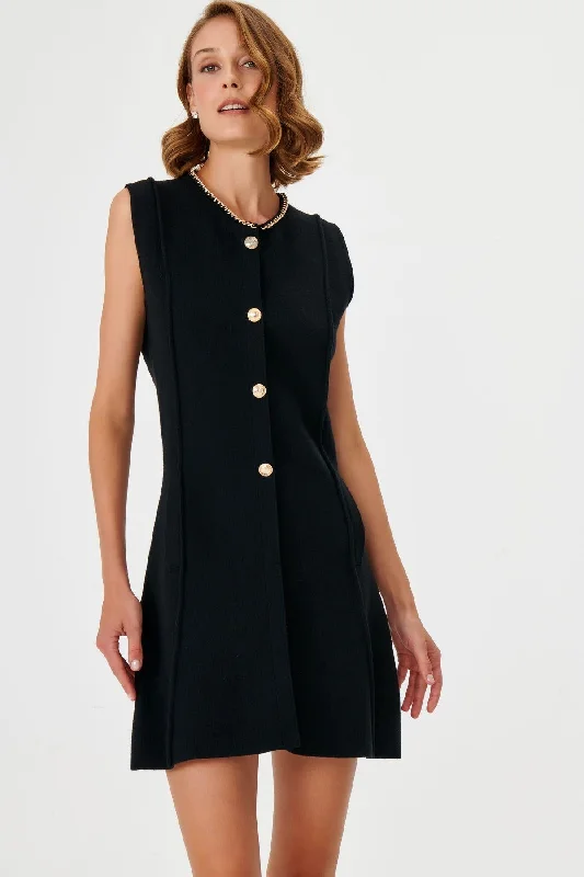 Black Knitwear Dress with Handcrafted Chain Detail on the Collar Dark color unclassified dresses