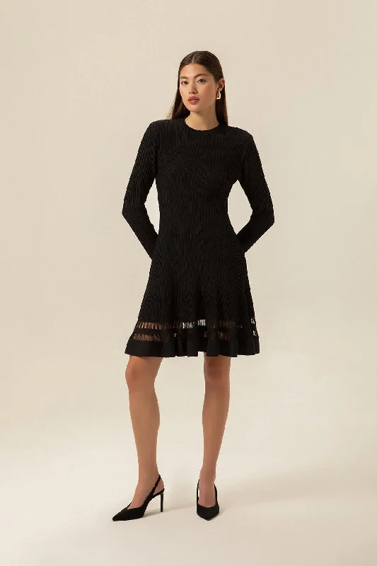 Black Knitwear Dress with Transparent Detail Halter unclassified dresses