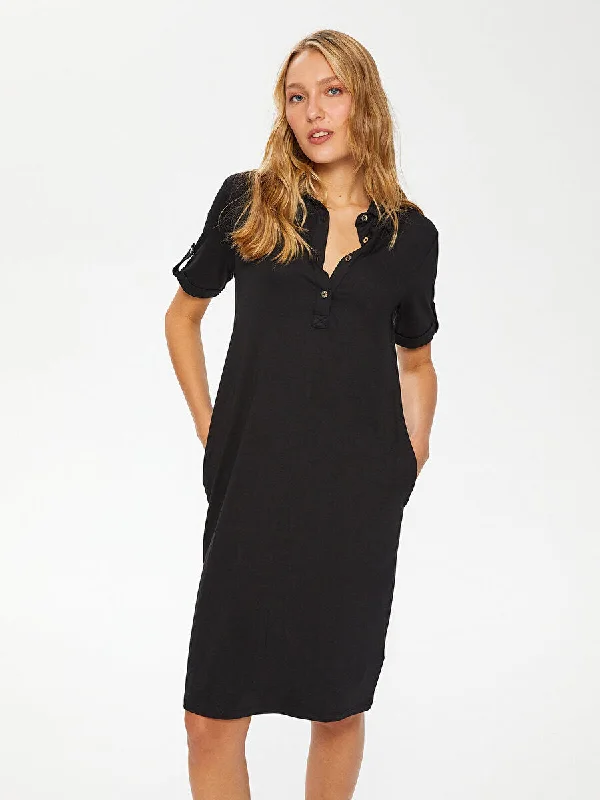 Black Polo Collar Knee Length Dress 00070 Travel unclassified dresses