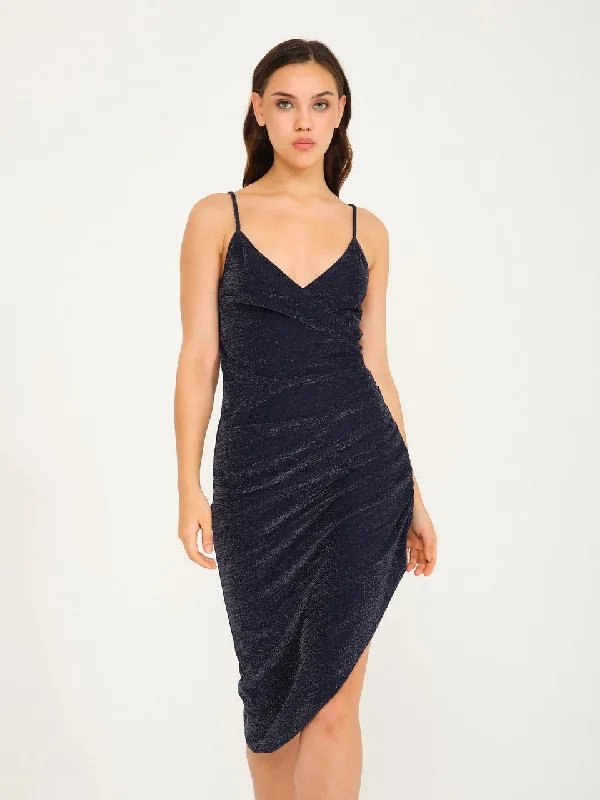 Blue Wrapping Glittery Evening Dress with Straps Budget-friendly unclassified dresses