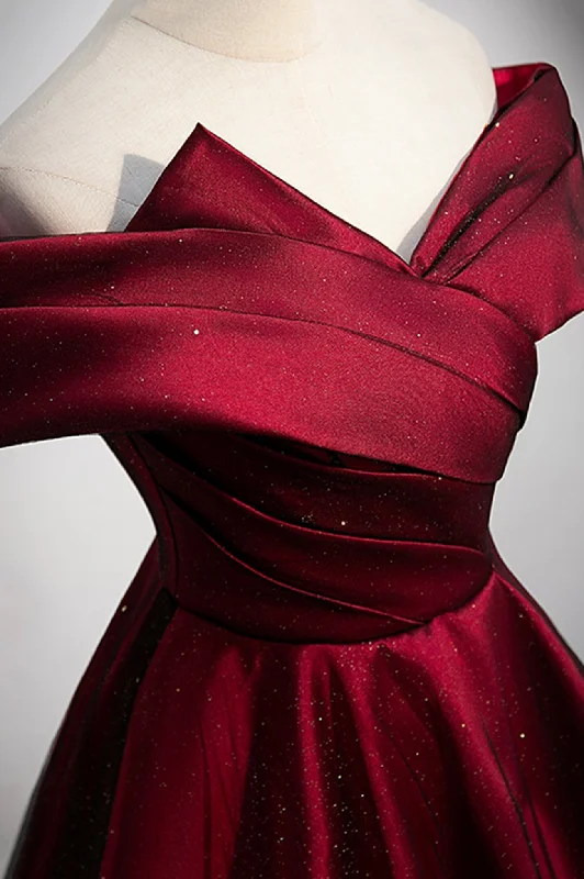 Burgundy Satin Off the Shoulder Prom Dress, A-Line Evening Graduation Dress Engagement unclassified dresses Burgundy Satin Off the Shoulder Prom Dress, A-Line Evening Graduation Dress Engagement unclassified dresses