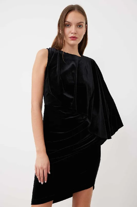 Cape Sleeve Velvet Evening Dress Black Boho unclassified dresses