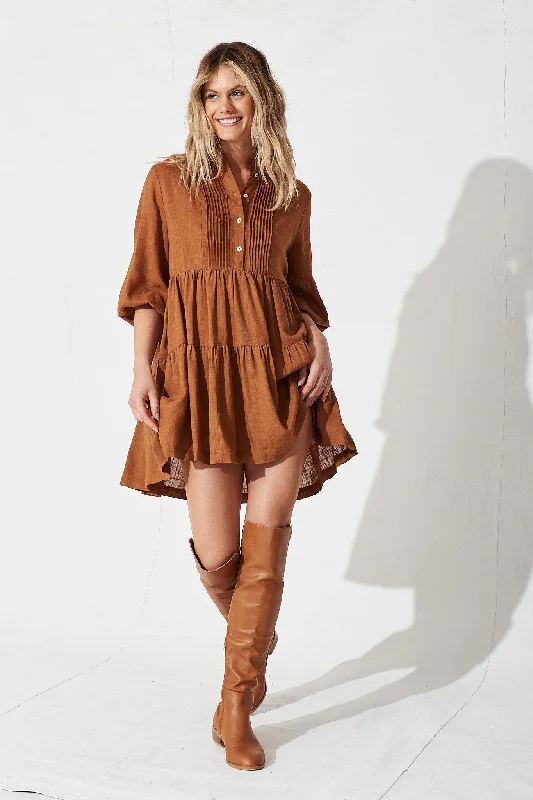 Caracelle Smock Dress In Camel Brown Smocked unclassified dresses