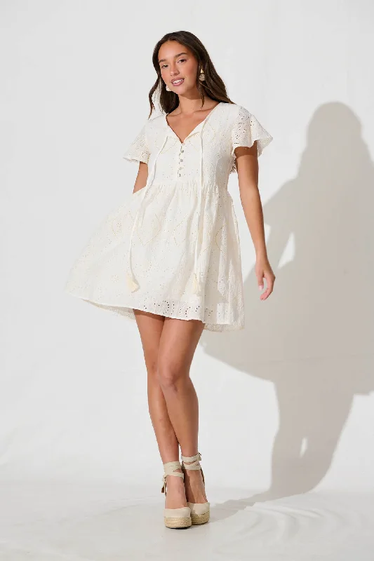 Carese Smock Dress in Cream Cotton Broderie Vacation unclassified dresses