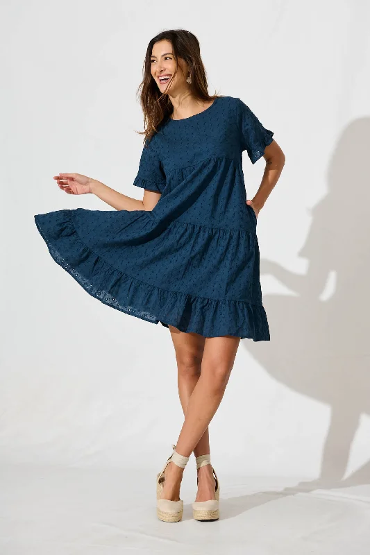 Chiswick Smock Dress In Teal Cotton Broderie Engagement unclassified dresses