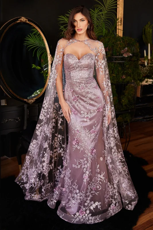 Cinderella Divine: Enchanting Mermaid Gown with Cascading Foliage and Cape One-shoulder unclassified dresses