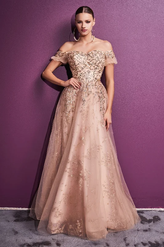 **Cinderella Divine's Enchanting Glitter Gown: Off-the-Shoulder Elegance** Bold pattern unclassified dresses