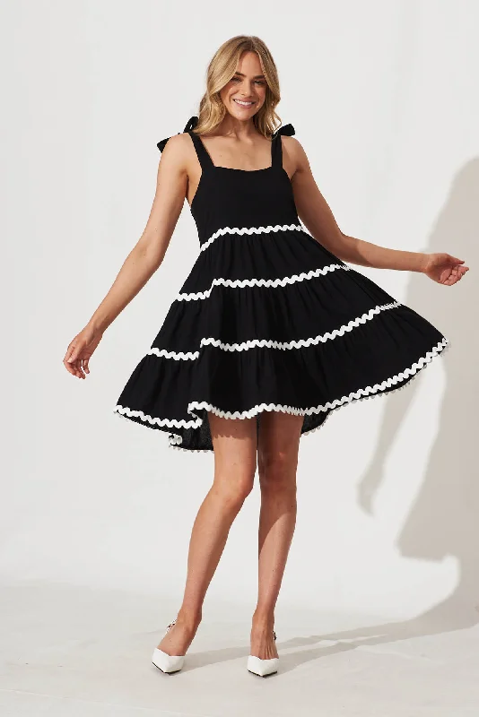 Claus Dress In Black With White Ric Rac Trim Cotton Silk unclassified dresses