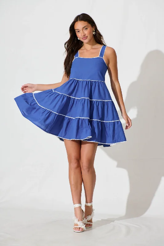 Coastal Sundress In Blue With White Contrast Trim Festival unclassified dresses