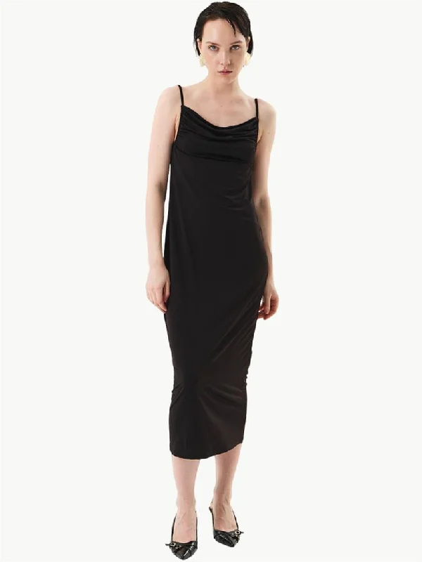 Cowl Neckline Knitted Dress with Thin Straps - Black Elegant evening unclassified dresses