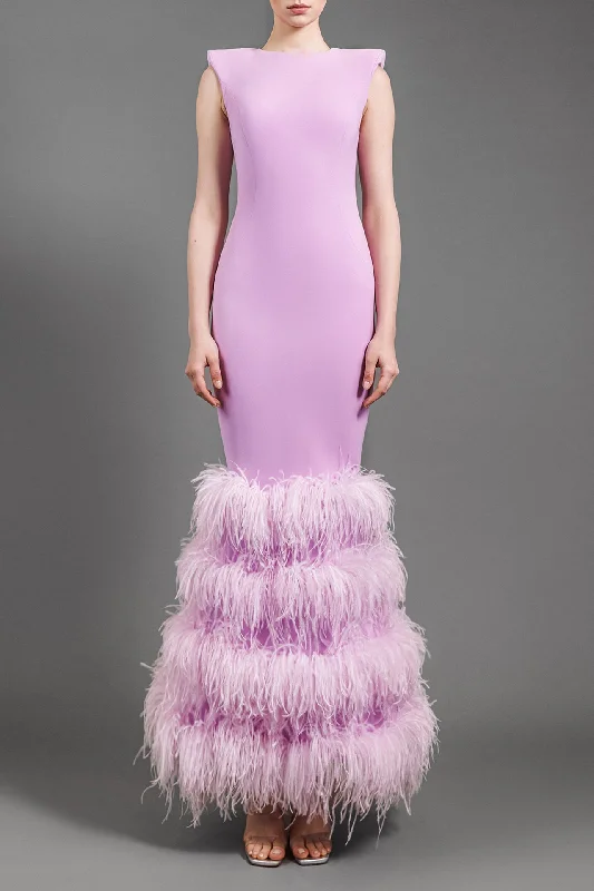 Crepe dress with layered feathers Corset unclassified dresses