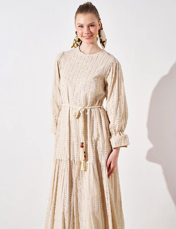 Crewneck Embroidered Dress Cream Vintage unclassified dresses