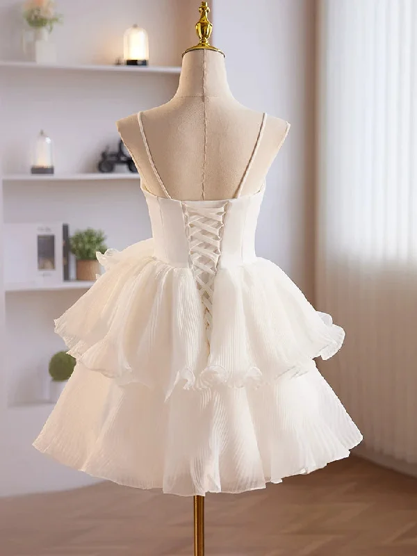 Cute Sweetheart Neck Organza White Prom Dress, White Homecoming Dresses High-end unclassified dresses