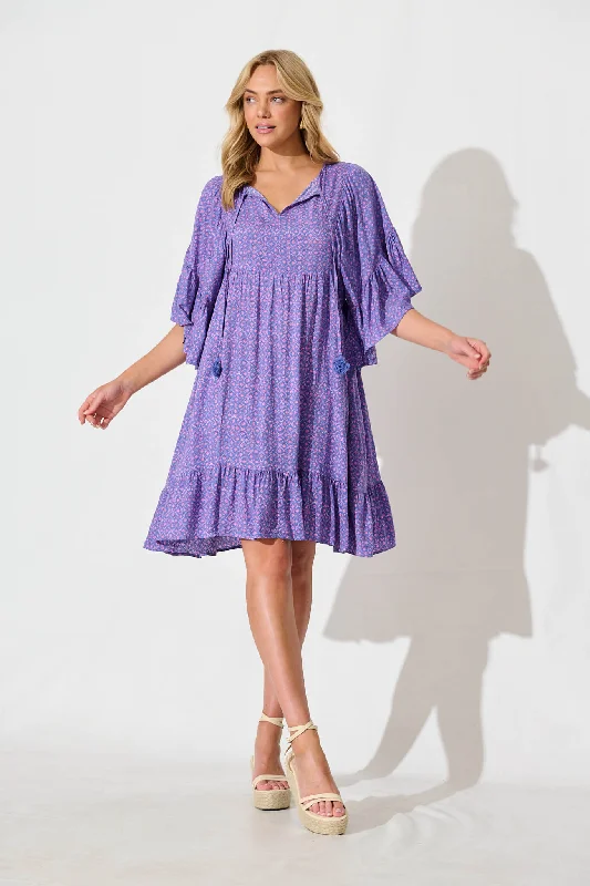 Delvonte Smock Dress in Purple Velvet unclassified dresses