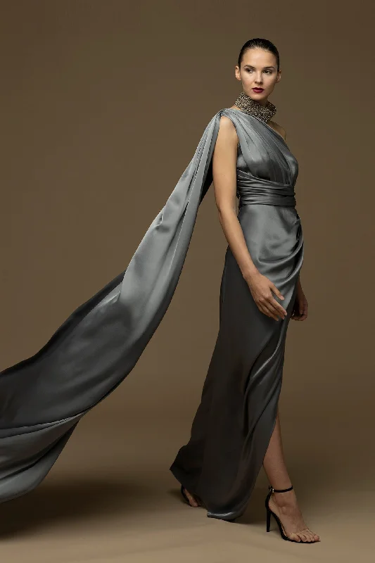 Draped cape sleeve asymmetrical dress Vacation unclassified dresses