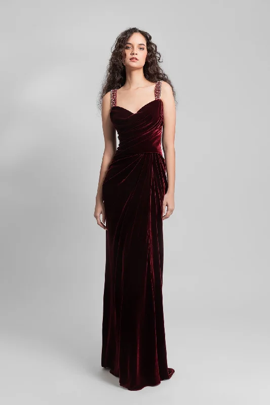 Draped velvet dress with beaded straps Fashionable unclassified dresses