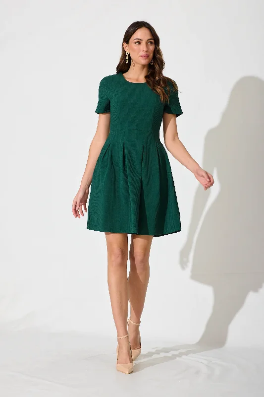 Elizabeth Dress In Textured Emerald Minimalist unclassified dresses