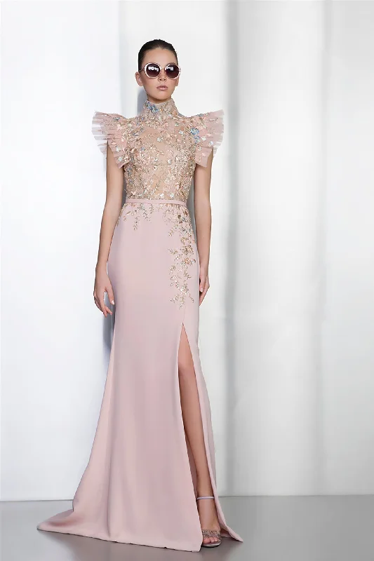 Embroidered bodice side slit dress Breathable unclassified dresses