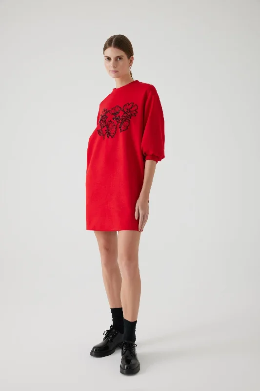 Embroidered Oversized Red Dress Holiday unclassified dresses