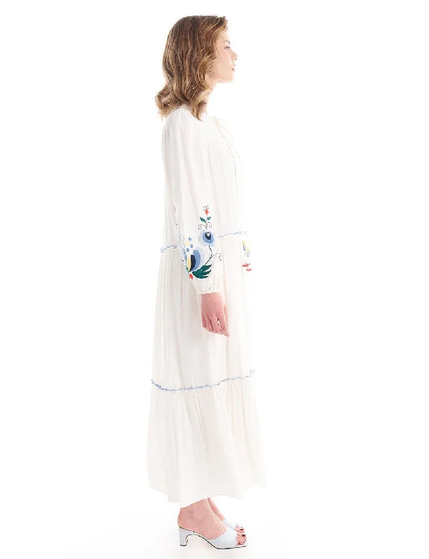 Embroidered Tassel Detailed Layered Dress Ecru Winter unclassified dresses